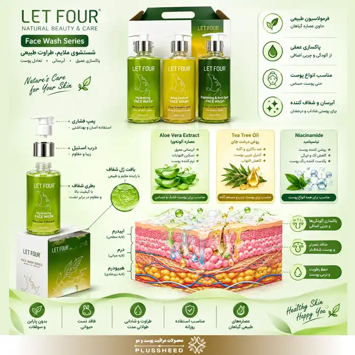 letfour-three-piece-face-wash-pack EX 0001 پک فیس واش لتفور | شوینده ضدجوش، روشنکننده و آبرسان