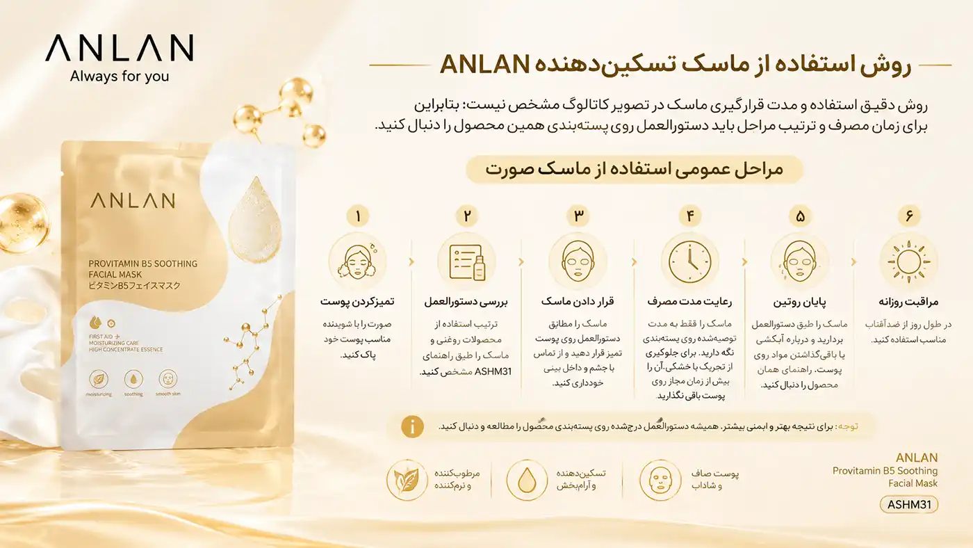 anlan-ashm31-vitamin-b5-soothing-mask 00003 روش استفاده ماسک تسکین دهنده ANLAN مدل ASHM31 | ویتامین B5