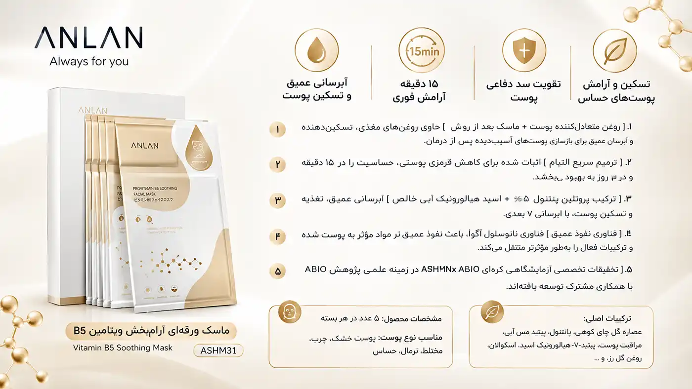 anlan-ashm31-vitamin-b5-soothing-mask 00006 عملکرد ماسک تسکین دهنده ANLAN مدل ASHM31 | ویتامین B5
